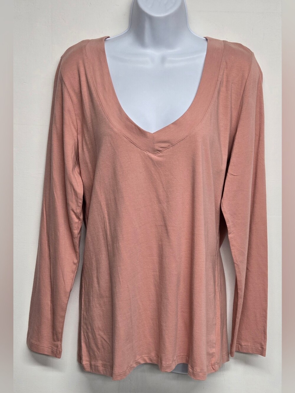 Ambiance 2XL Vintage Mauve Top Cotton Spandex V Neck Stretch